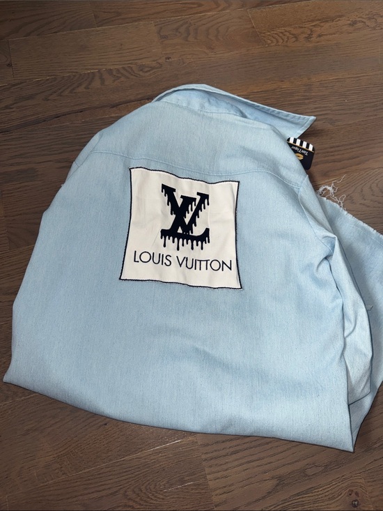 Louis Vuitton Sweaters - Never worn new with tags Louis Vuitton Light Blue Denim Jacket with Patch Logo